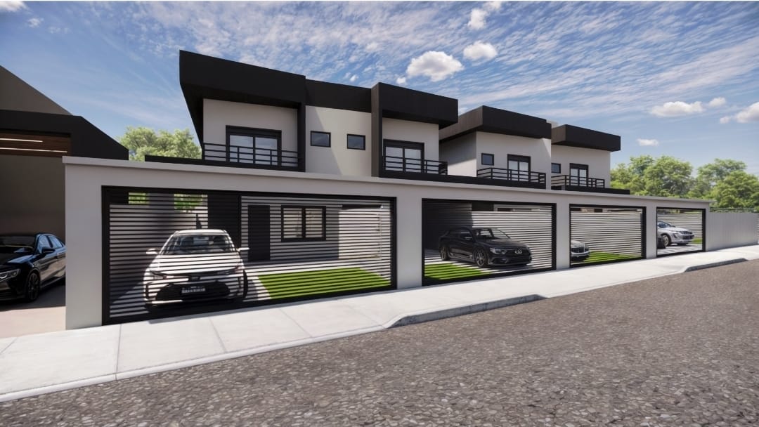 3 dormitórios sendo 1 suíte, sala, cozinha americana e banheiro social. Quintal privativo e 2 Vagas. Somente o sobrado da esquina possui 3 vagas.